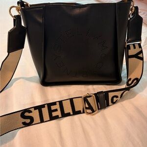 Stella McCartney Black Crossbody Bag with Beige Logo Strap
